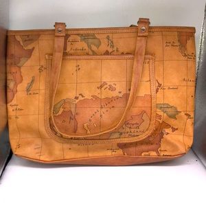Gitano map purse vintage faux leather shoulder bag brown